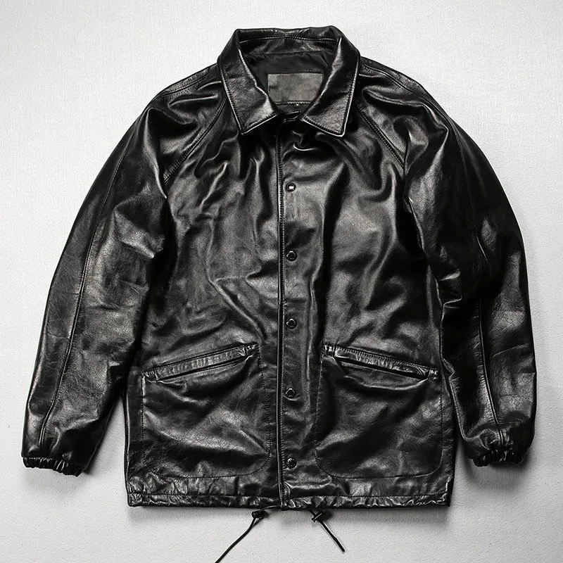 A couple's leather with lapel for skateboarding and calfskin