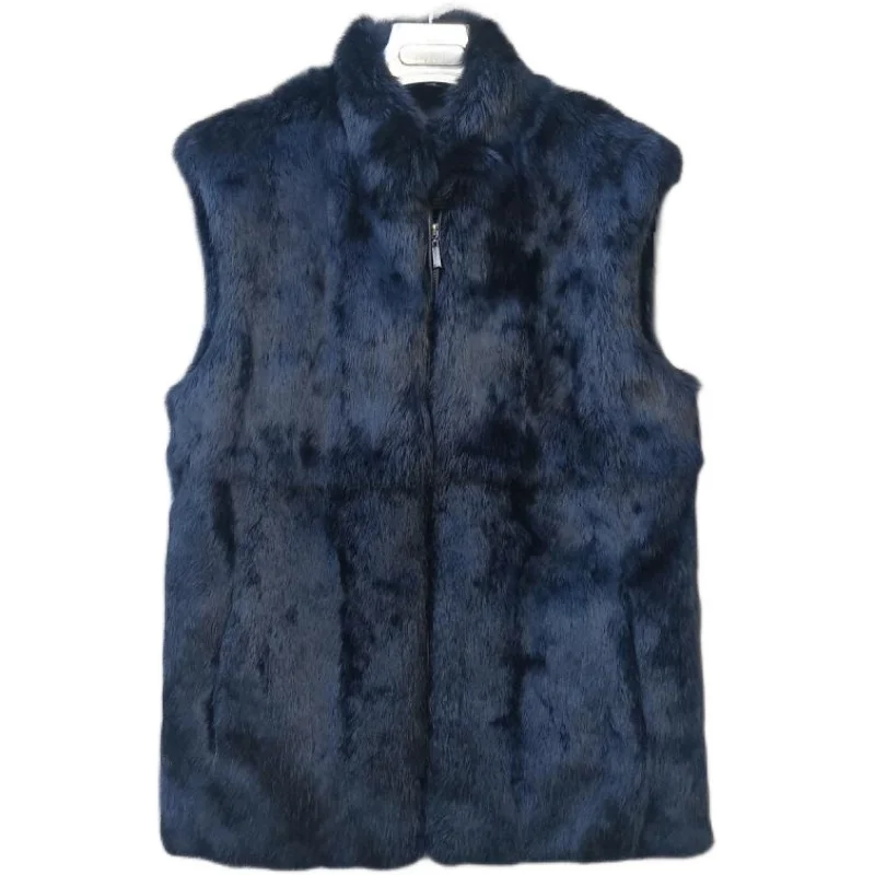 

2024 Men's New Autumn and Winter Stand Collar Real Rabbit Fur Fur Vests Fur Integrated Leisure Warm Vest