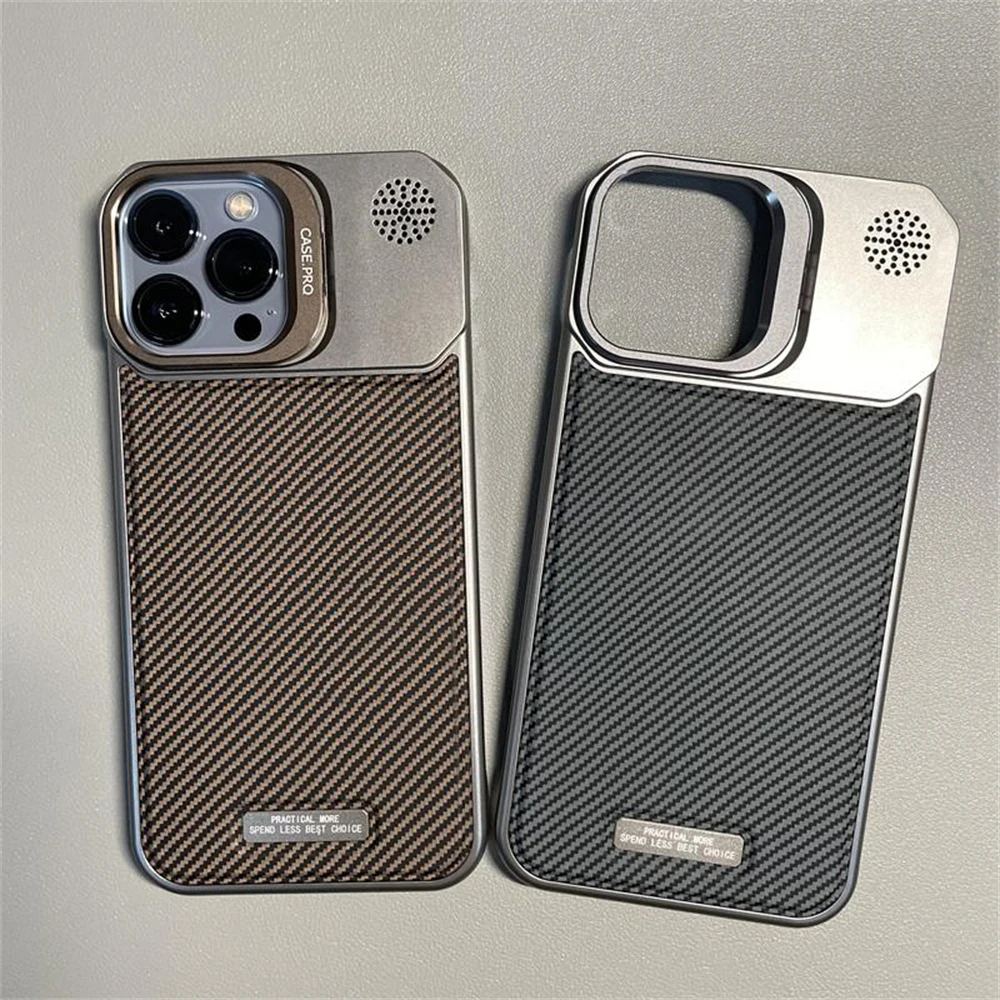 Carbon Fiber Pattern Frameless Magnetic Case for iPhone 16Pro Max 15 14 13 12 Pro MagSafe Wireless Charging Lens Kickstand Cover