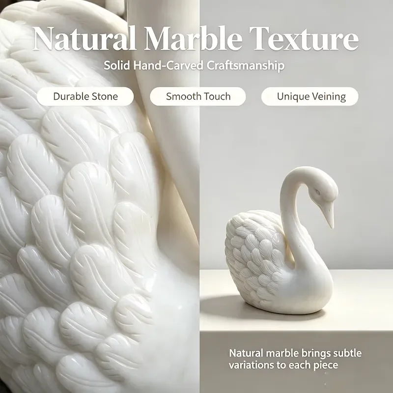 White Marble Swan Statue Weather Resistant Stone Sculpture for Hotel Resort Park Water Landscape Garden Outdoor Home Decor