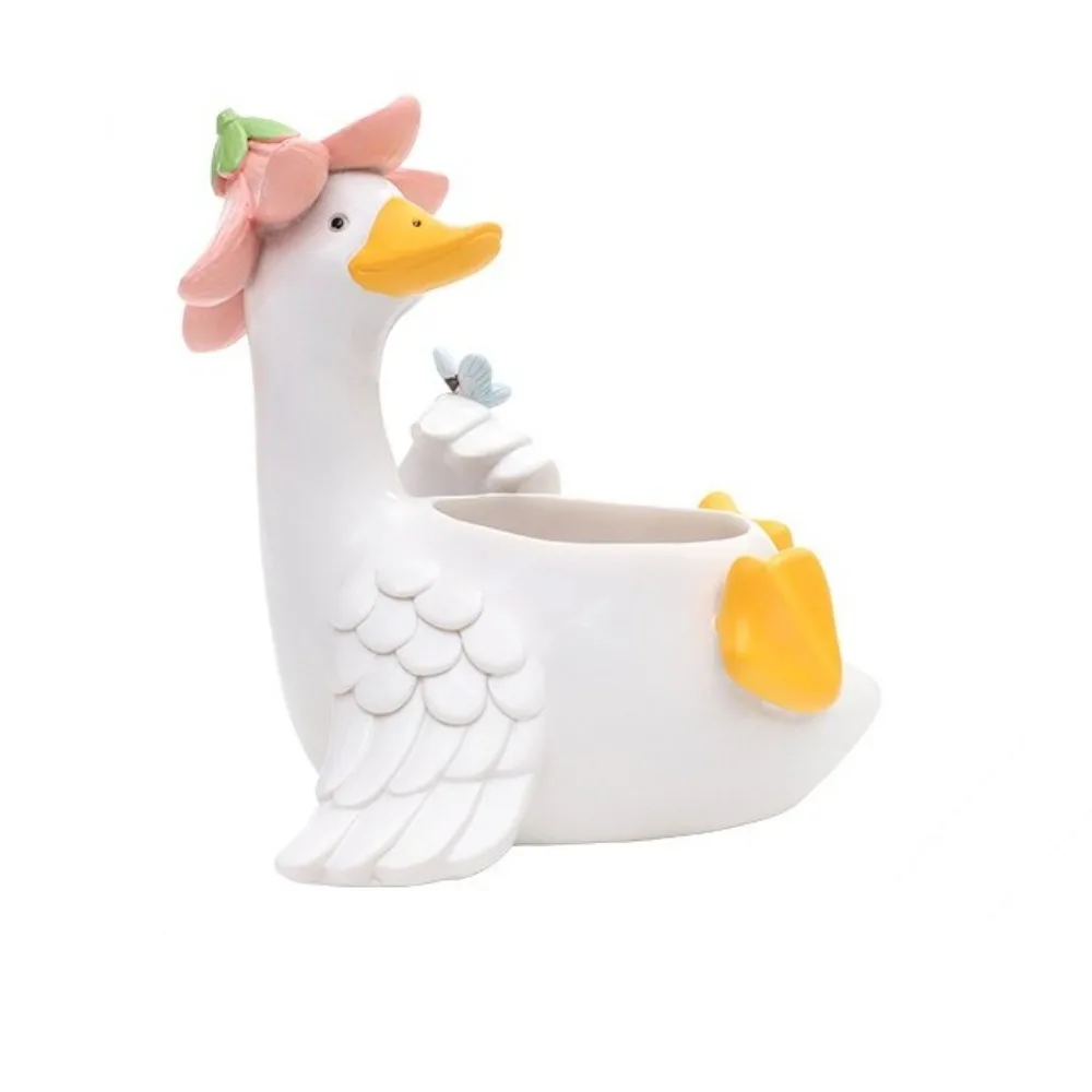 Miniature Cartoon Adorable Goose Planters Resin Multipurpose Goose Planter Pot Drainage Hole Cute Animal Flower Pot Office