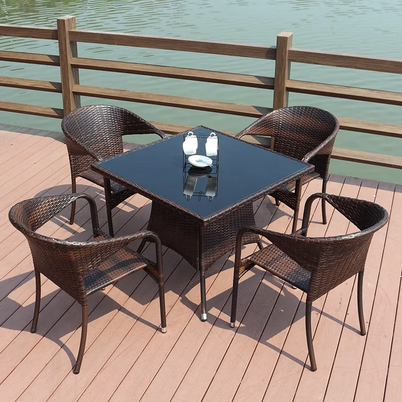 

Factory Sales Wicker Rattan Garden Furniture Set Plastic Vine Outdoor Patio Dining Table And Chair Set