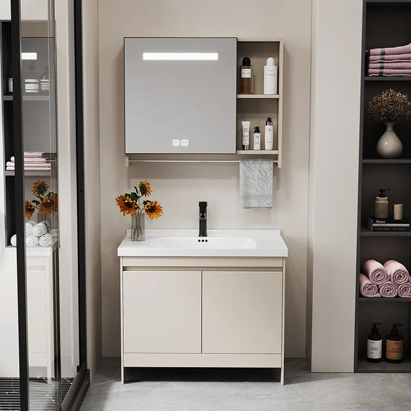 

Honeycomb aluminum floor-to-ceiling bathroom cabinet combination hand wash basin ceramic integrated wash countertop