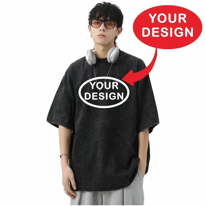 Men's 230G Pure Cotton Custom T-shirt with Hip-hop Street Team Logo, Loose Fit, High-temperature Printed Custom Top