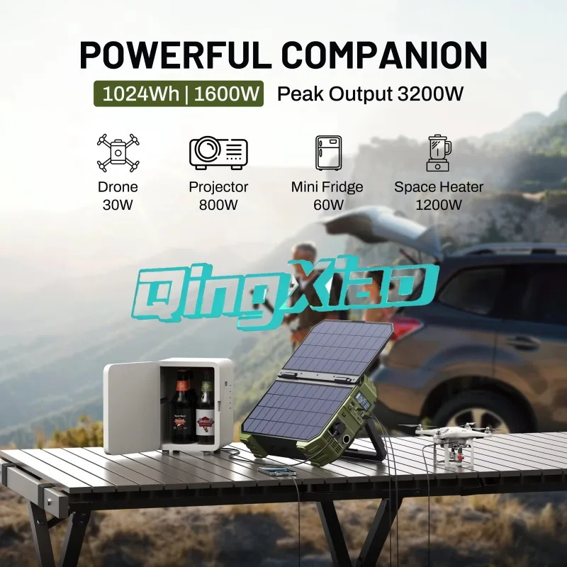 1000W Portable Solar Power Station Built In Solar Panel Emergency Backup Battery For Outdoor Camping Travel Home Display view 4