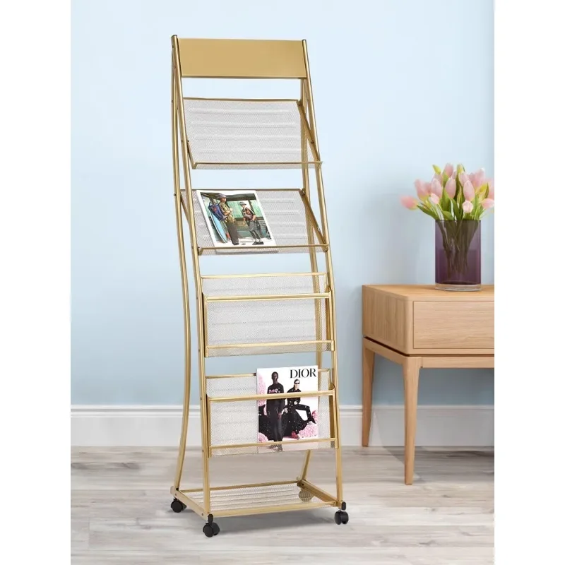 Iron magazine display newspaper shelf information brochure floor storage rack