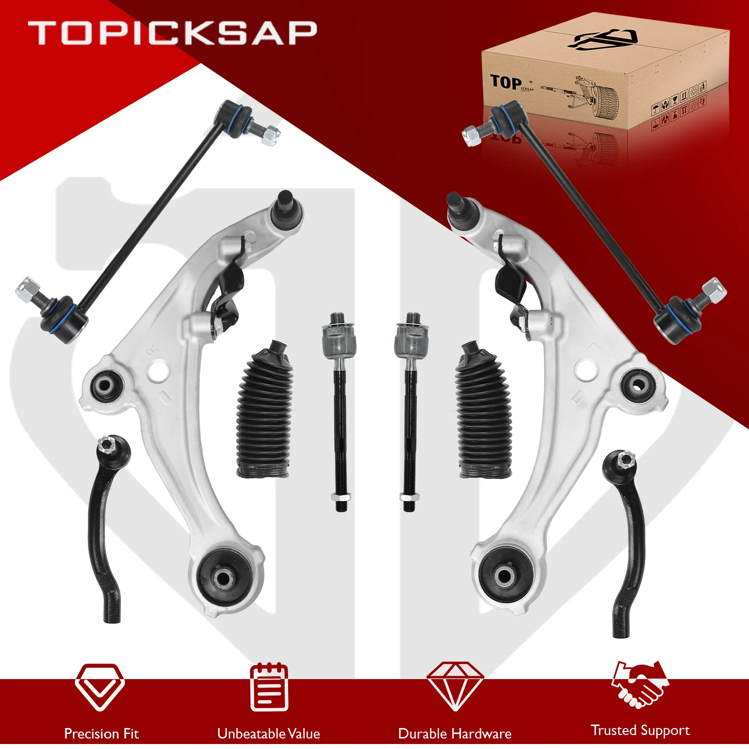 TOPICKSAP 10Pcs Front Lower Control Arm Tie Rod End & Sway Bar Boot Kit for Nissan Altima 2007-2013 D8520JA00A D8640JA00A