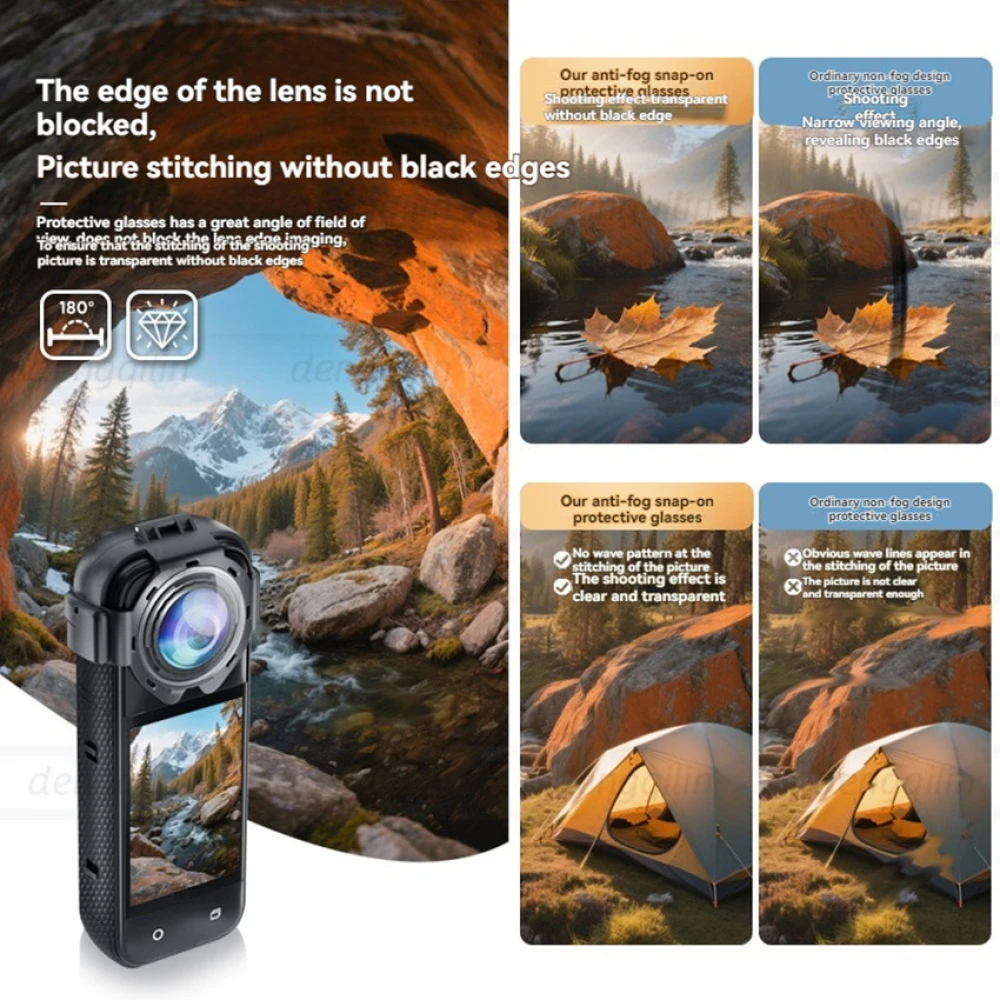 Protectores de lentes para Insta360X5, gafas protectoras anticolisión de vidrio templado óptico diseño a presión con revestimiento impermeable