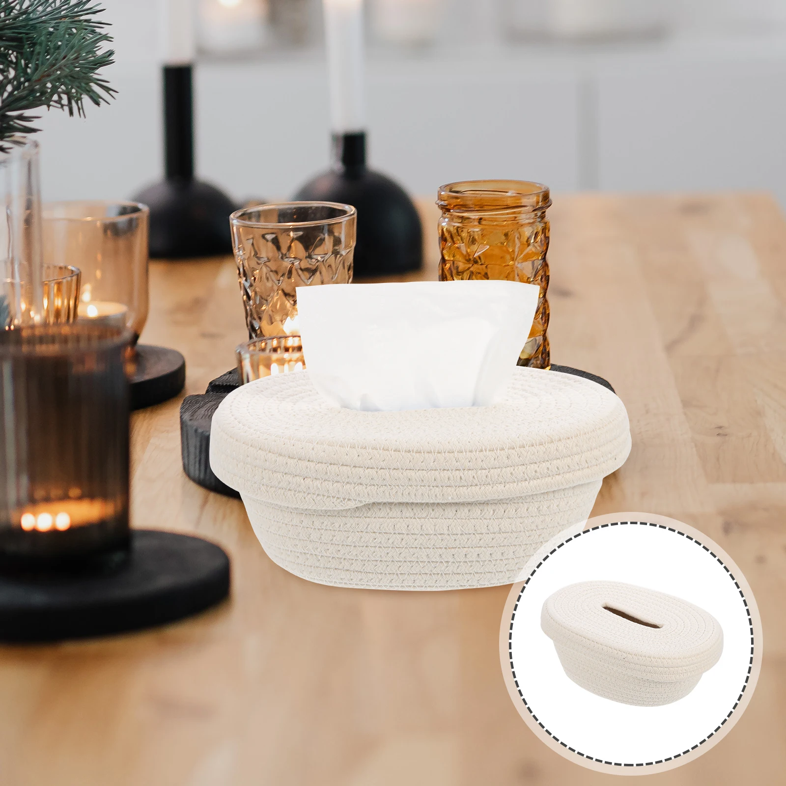 

Cotton Rope Tissue Box Woven Storage Case Desk Napkin Holder Smooth Surface Fine H Reusable tissue dispensers home hotel cafés