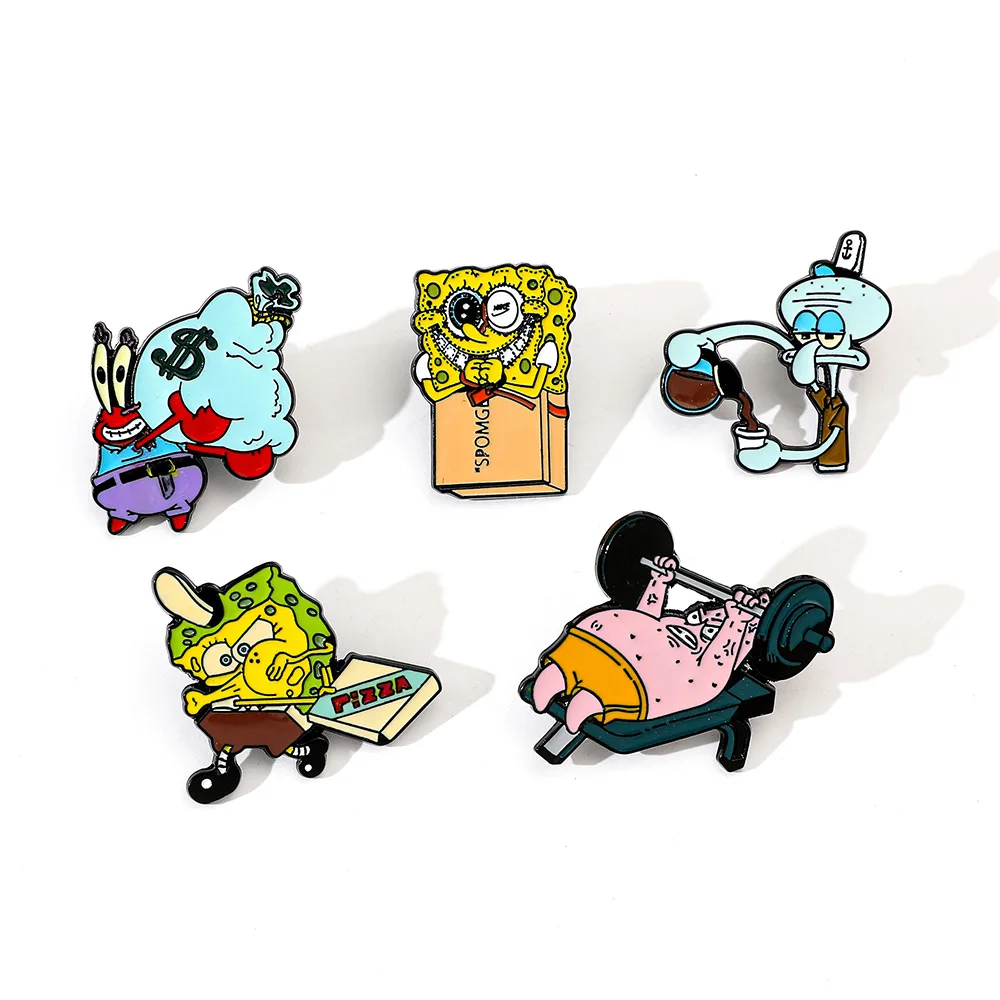 Kawaii Sponge-bob Enamel Pins Cute Cartoon Metal Badge Creativity Accessory Pin Hat Backpack for Men Women Jewelry Gifts