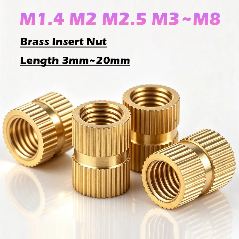 Brass Insert Nut Injection Molding Brass Knurled Thread Inserts Nut Through-hole M.4 M1.6 M2 M2.5 M3 M4 M5 M6 M8 Length 3mm~20mm