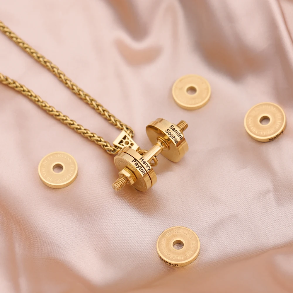 MaiLun Personalisierte Namen Hantel Halskette Hip Hop Halskette Edelstahl Hantel Halskette Schmuck Geschenk – Detail 14