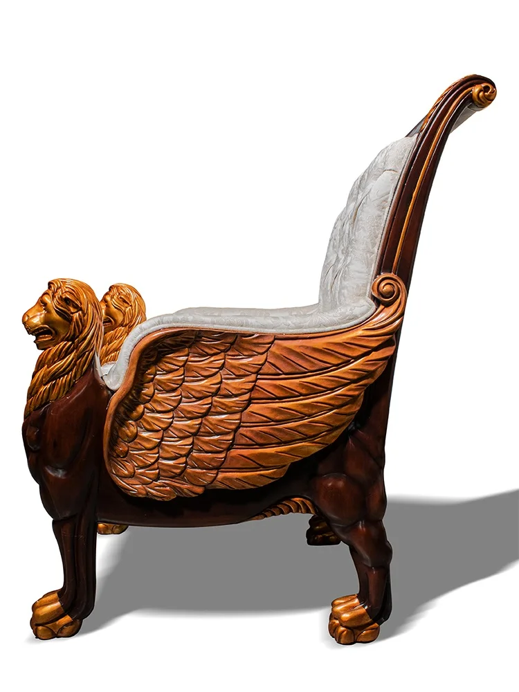 European style solid wood lion chair single person sofa study fabric leisure backrest chair villa office chair desk and chair