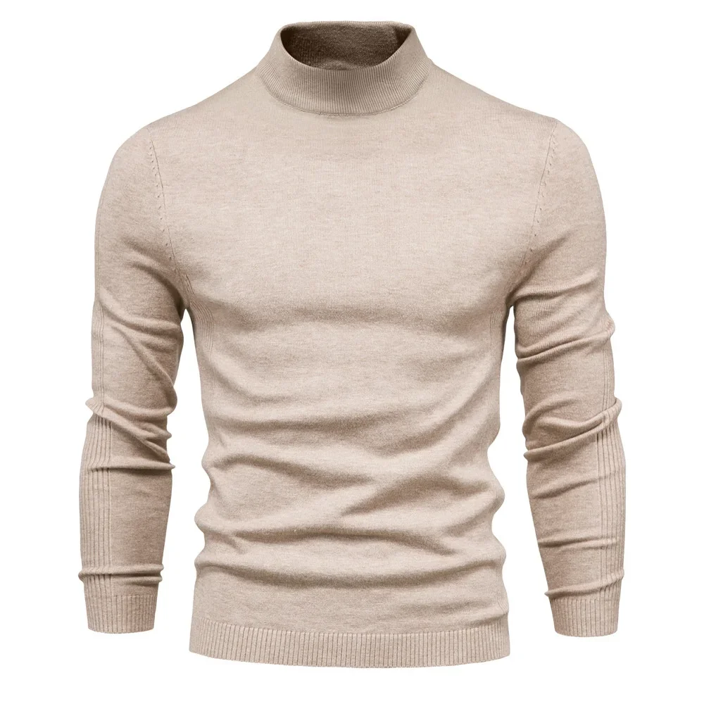 Pullovers Men Sweaters Mock Neck Full Sleeve Tops Knitted Thick Casual Regular Solid Knit Top Simple Autumn Winter 2024