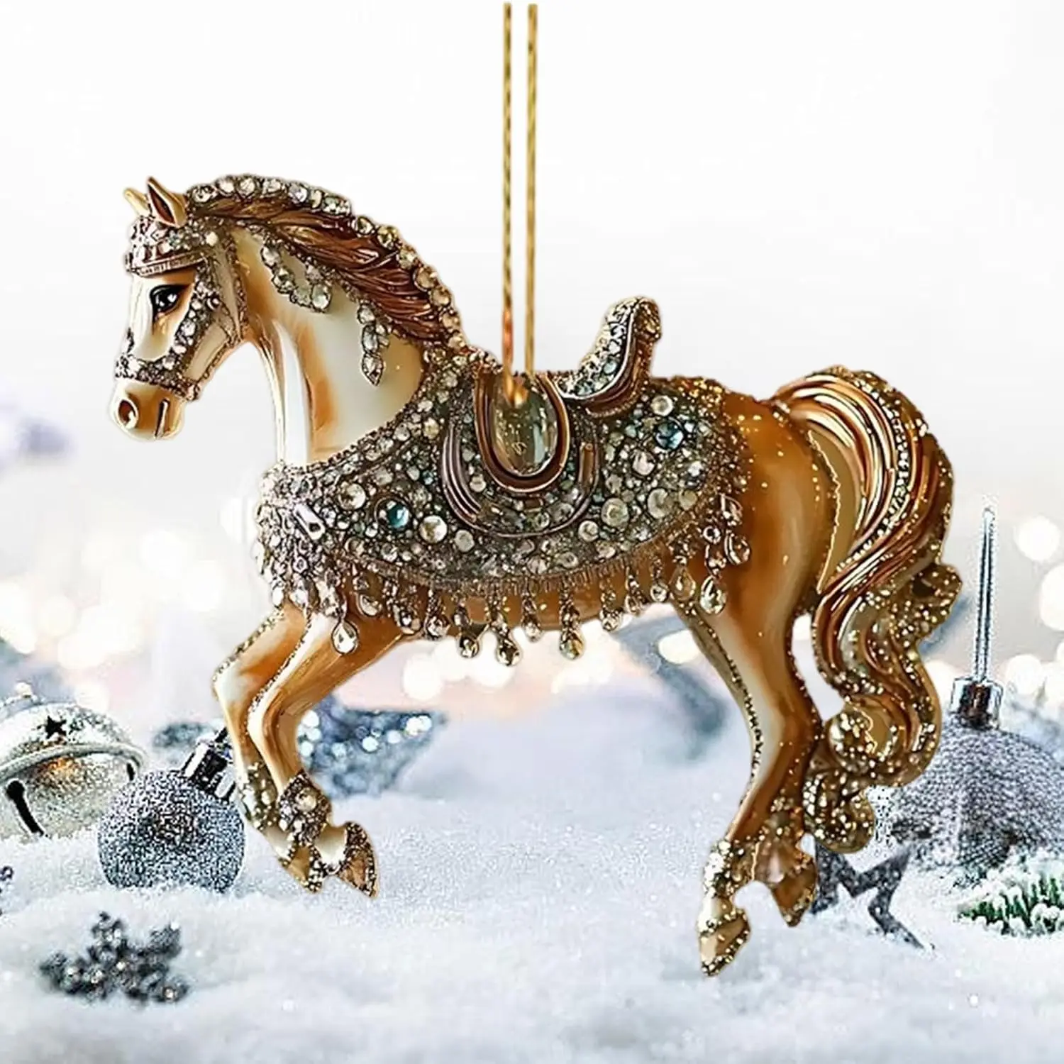 عيد الميلاد الحصان قلادة 2D شقة الاكريليك موضة مضحك لطيف سيارة مرآة الرؤية الخلفية شجرة عيد الميلاد حلي معلقة هدية حفلة ديكور المنزل #6