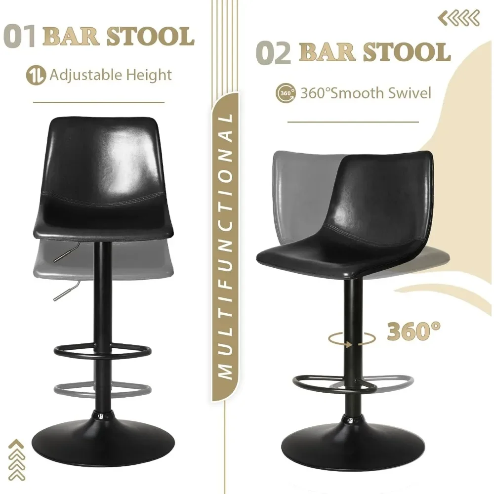 Conjunto de bancos de bar com 4 cadeiras de bar giratórias modernas, bancos de bar com altura de balcão com encosto, banco estofado de couro sintético ajustável