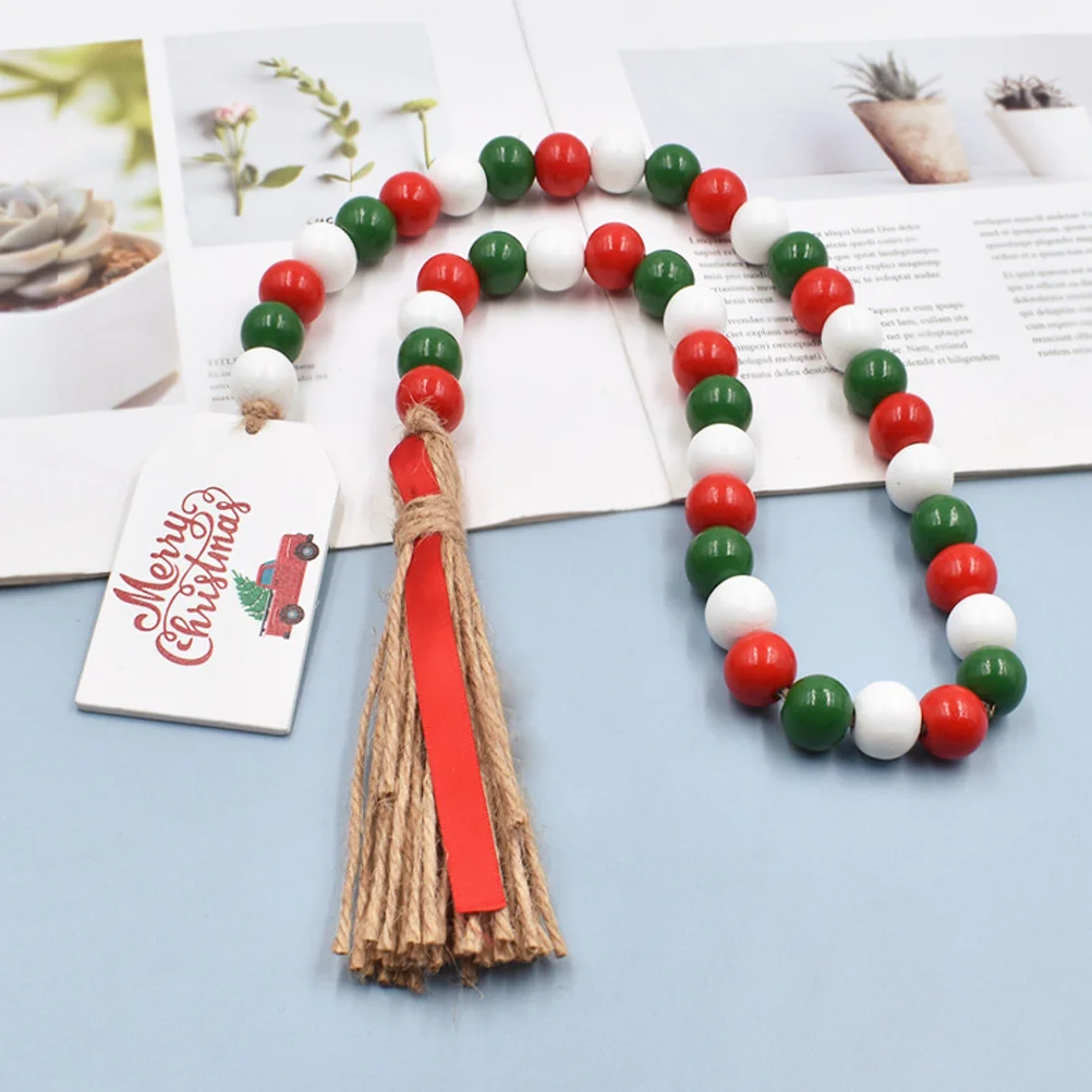 

Wooden Bead Hanging Pendant Tassel Decorative Beaded Garland Wall Hanging Ornament Farmhouse Home Party DIY Decor