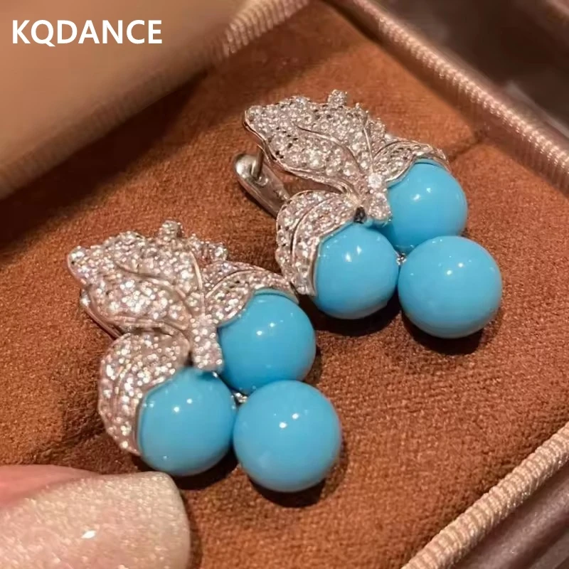 

KQDANCE Elegant 925 Silver Synthetic Turquoise Earrings Grape Shaped for Women Trendy Designer Jewelry Luxury Gift