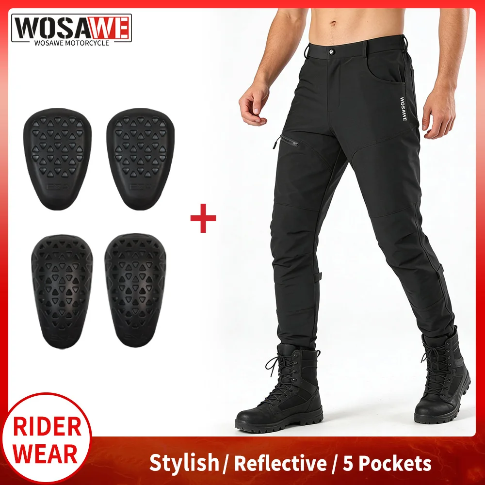 

WOSAWE Motorcycle Pants Quick-dry Men Rider Pants with Hip Knee Pads Outdoor Off-road Motocross Racing Trousers with Soft Gear