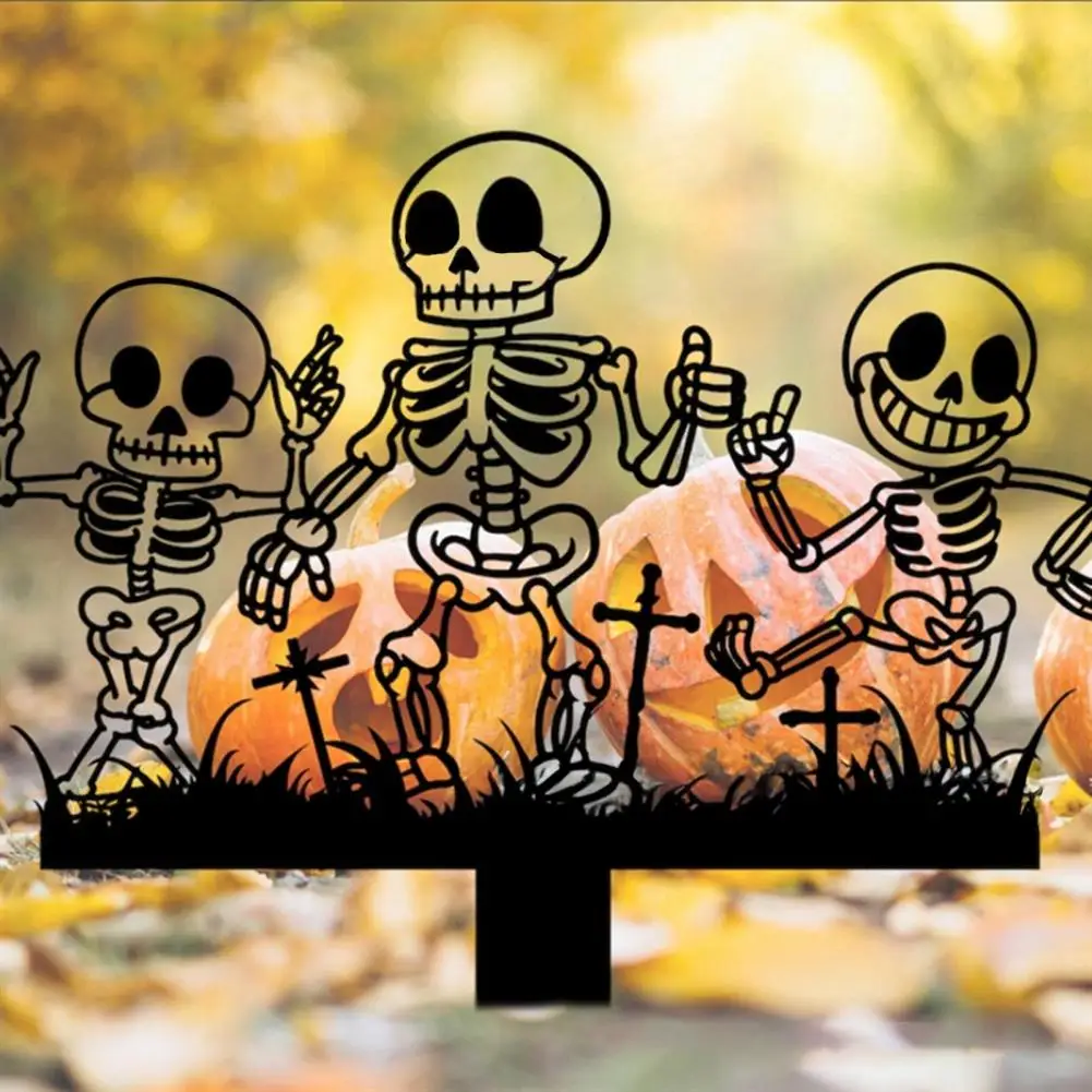 Halloween Garden Stake Metal Art Flying Witch Sign Skeleton Zombie Children Stake For Outdoor Yard Decoration Housewarming Gift