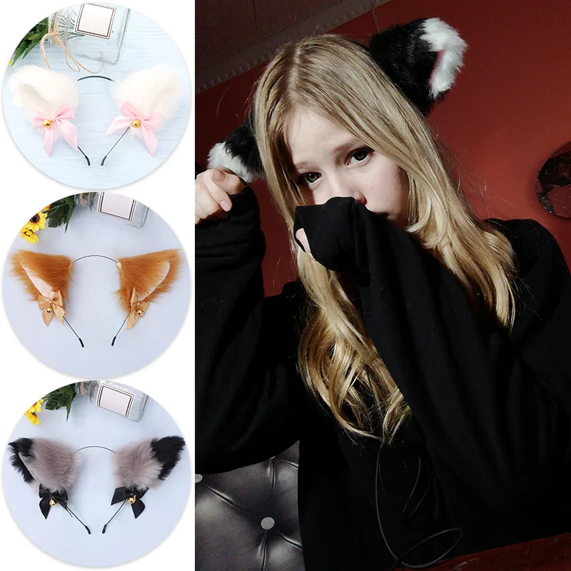 Cute Hair Accessories Women Girl Furry Fox Cat Ears Head Bands Lovely Charming Night Party Club Bar Cosplay Hairband Hair Hoop