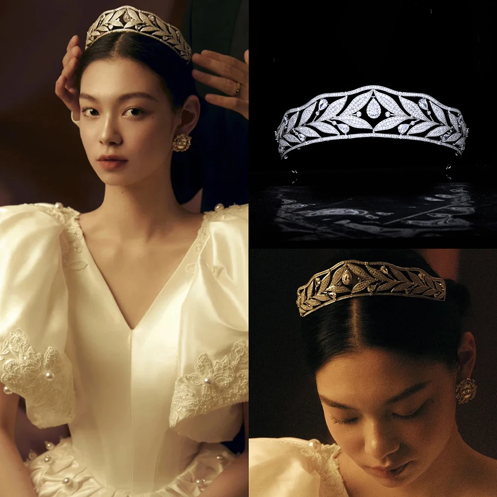 

Himstory New Baroque Retro European Royal Princess Hair Crown Bride Wedding Cubic Zircon Tiaras Headpiece Accessories