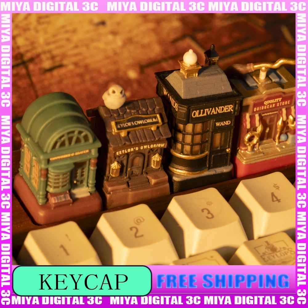 

Колпачки для клавиш Wizard Lane, 3D миниатюрный пейзаж, магазин палочек Magic Quidditch, книжный магазин, магазин совы, колпачки для ключей на заказ, 1 шт., аксессуар, подарок