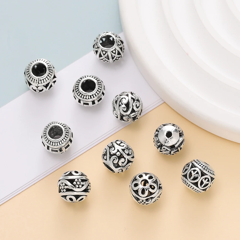 5pcs/lot Handcraft Tibetan Silver Hollow Spacer Beads Flower Heart Designer Zinc Alloy Metal Beads DIY Bracelets Jewelry Making