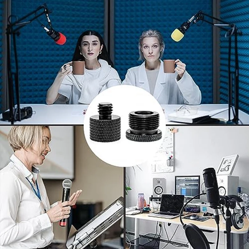 Voltvibe-8 Piece Microphone Stand Adapters Black Metal For Camera Screw Monitor Microphone Stand