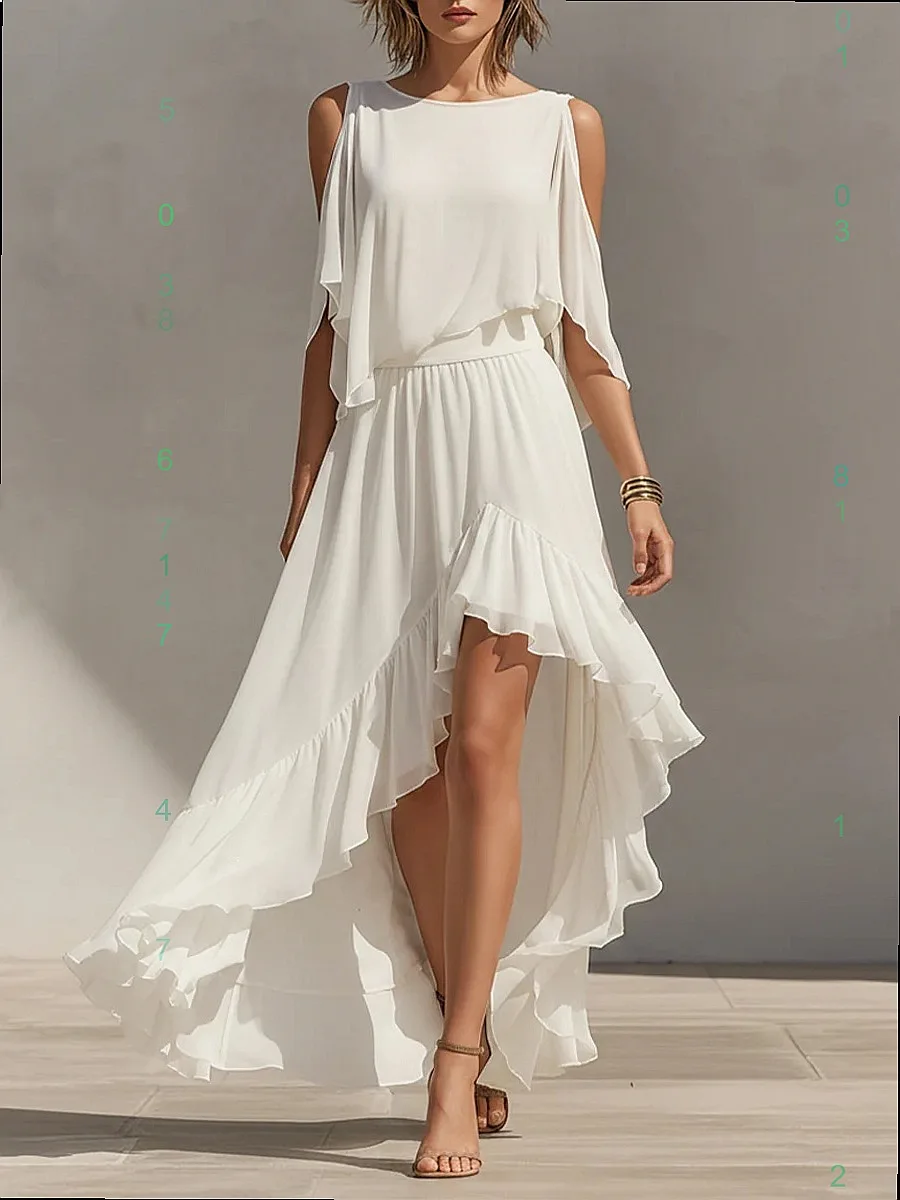 Flowy Ruffle Hem Dress Long Maxi Dress for Women Spring Summer Round Neck Casual Holiday Overall Jumpsuit Playsuit view 6