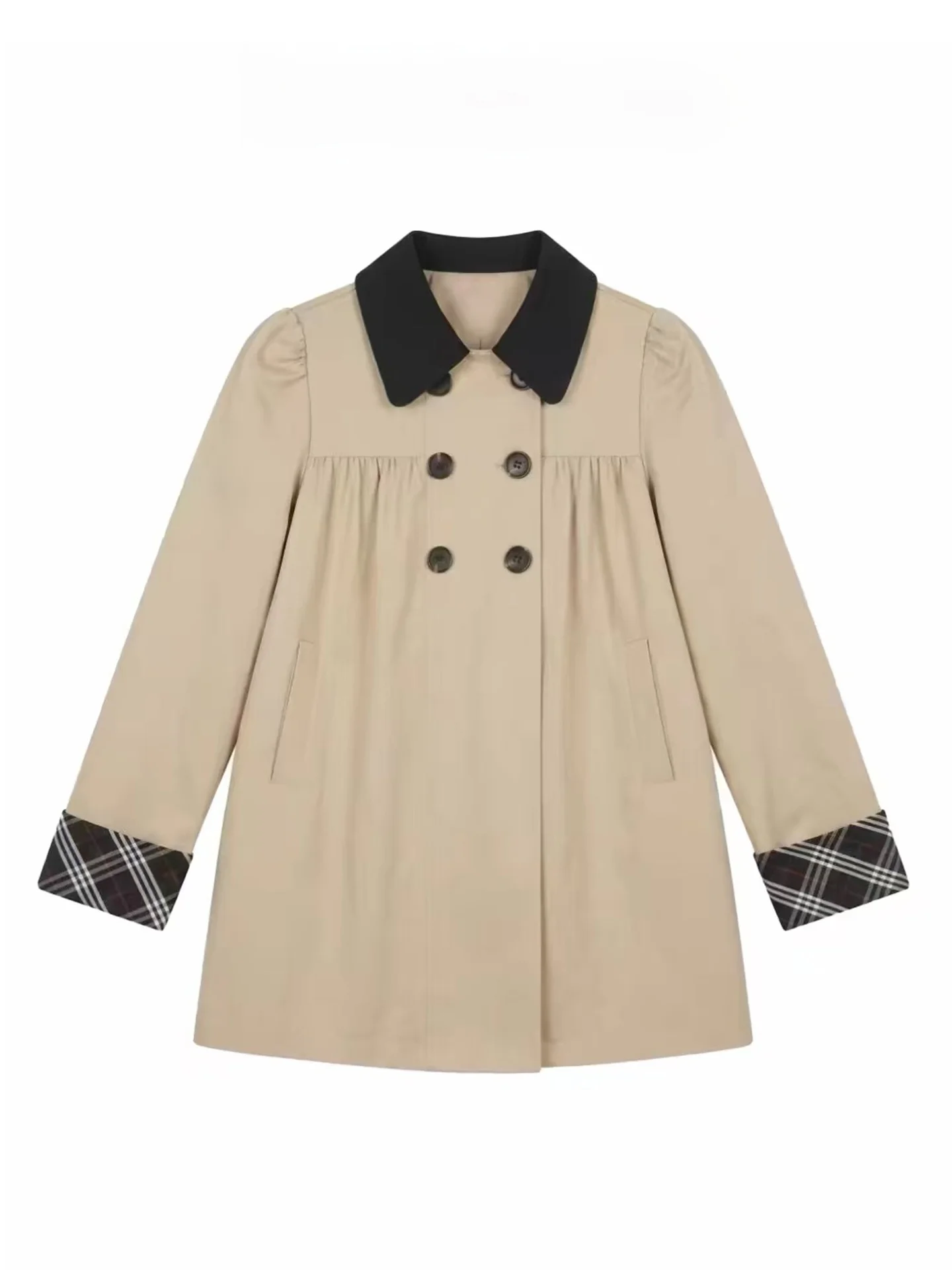 Khaki Plaid Mid-Length Women's Jacket Coat Casual Style Standard Version 2026 Autumn New Small Size Coat Large Coat