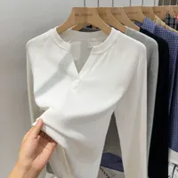 2026 Women's Basic Style Slim Fit V-Neck Long Sleeve T-Shirt Korean Style Versatile Simple Base Layer Top Casual Tee for Women - Image 3