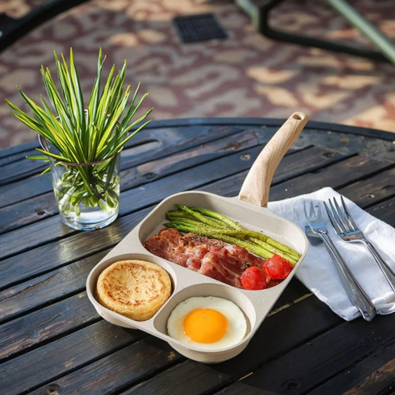 Portable Three-hole Non-stick Frying Pan Aluminum Non-stick Egg Square Handheld Non-stick Frying Pan Steak Frying Pan