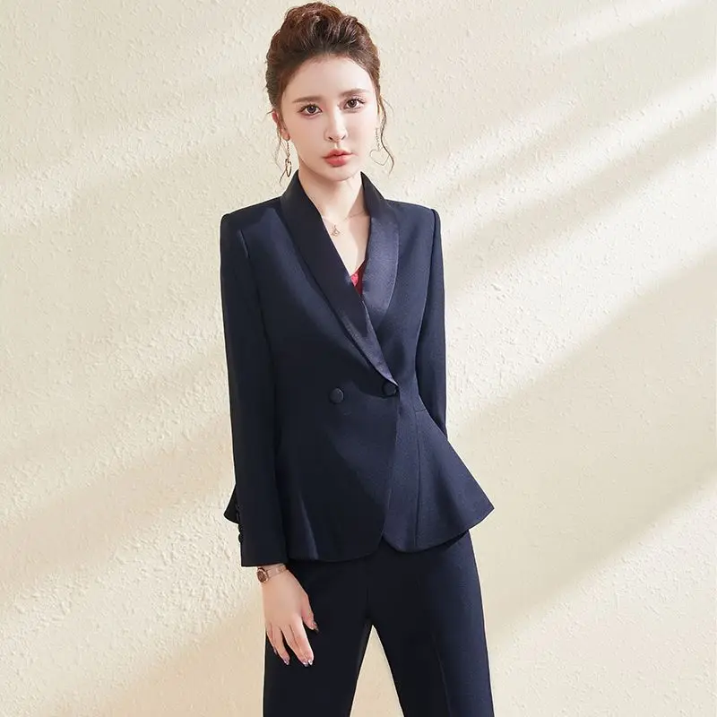 4-A29  High-end professional suits for women, new spring and autumn 2023 ruffleuter suits, goddess-like suits and trousers