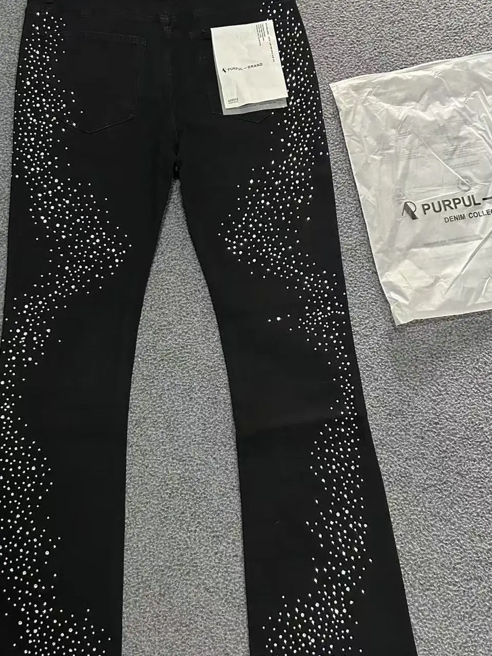 

Parisian Heavyweight Design Bla Waed Denim Jeans Starry Rhinestone Retro High Street Straight Leg Fit Flared Pants