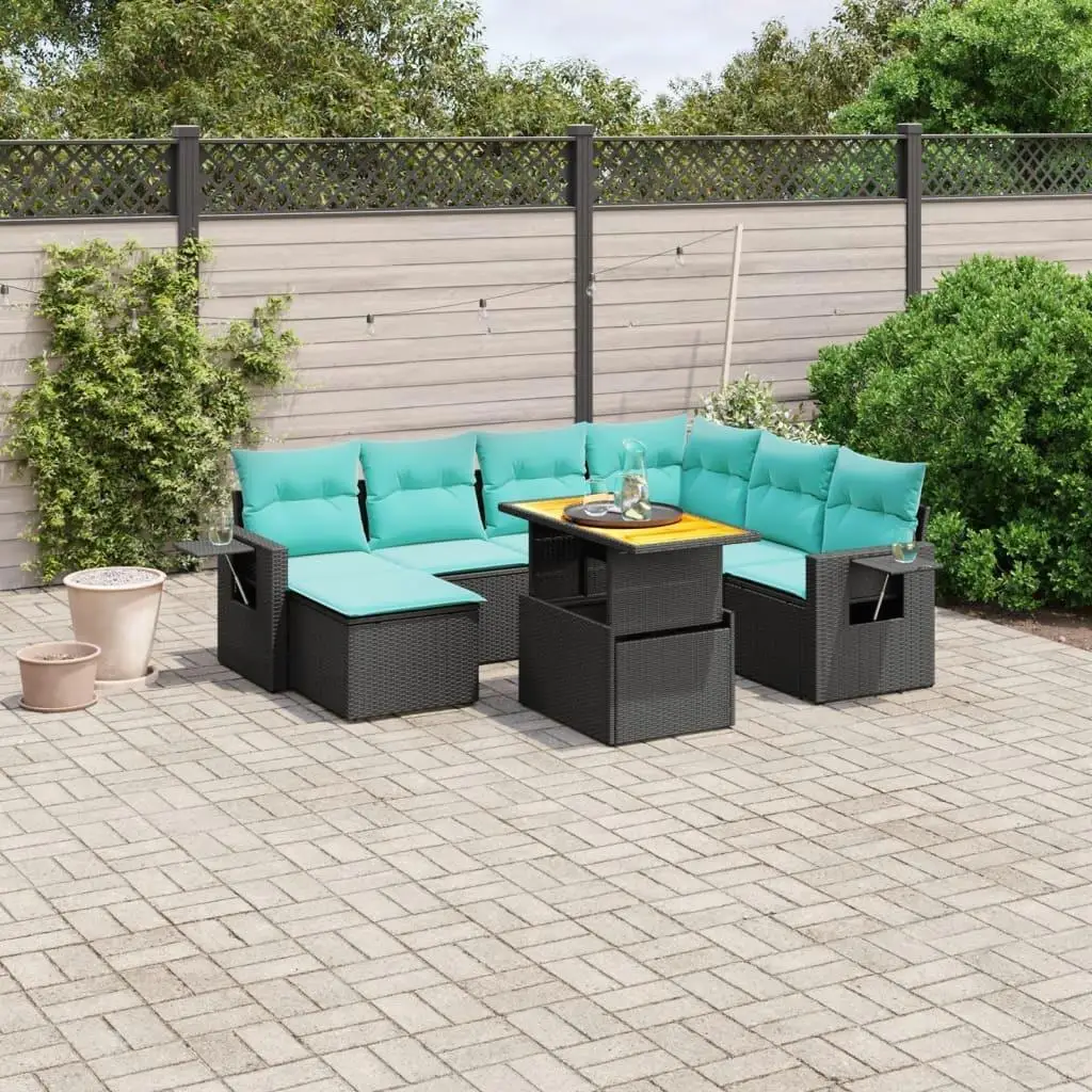 

8 Piece Outdoor Patio Sofa Set with Cushions Black Rattan Garden Furniture