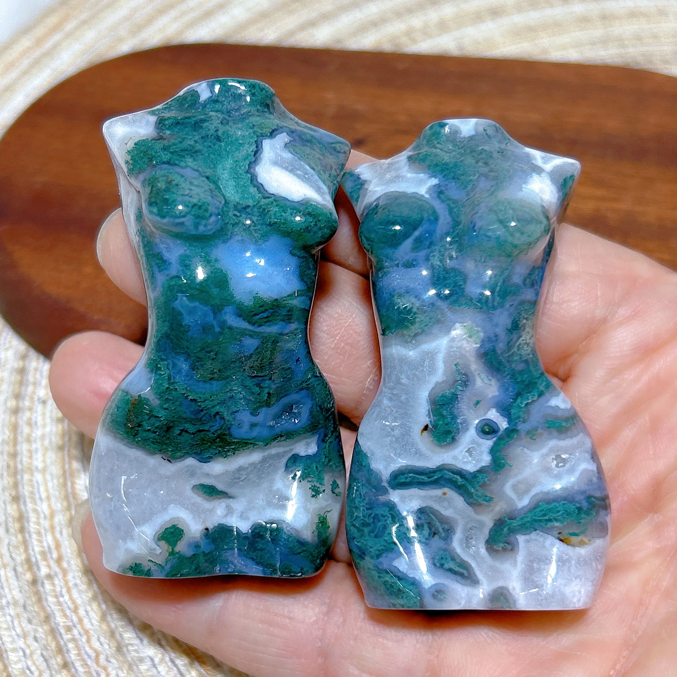 Natural Crystals Moss Agate Druzy Goddess Body Carving Healing High Quality Gemstone Energy Reiki Home Decorations Energy Gift