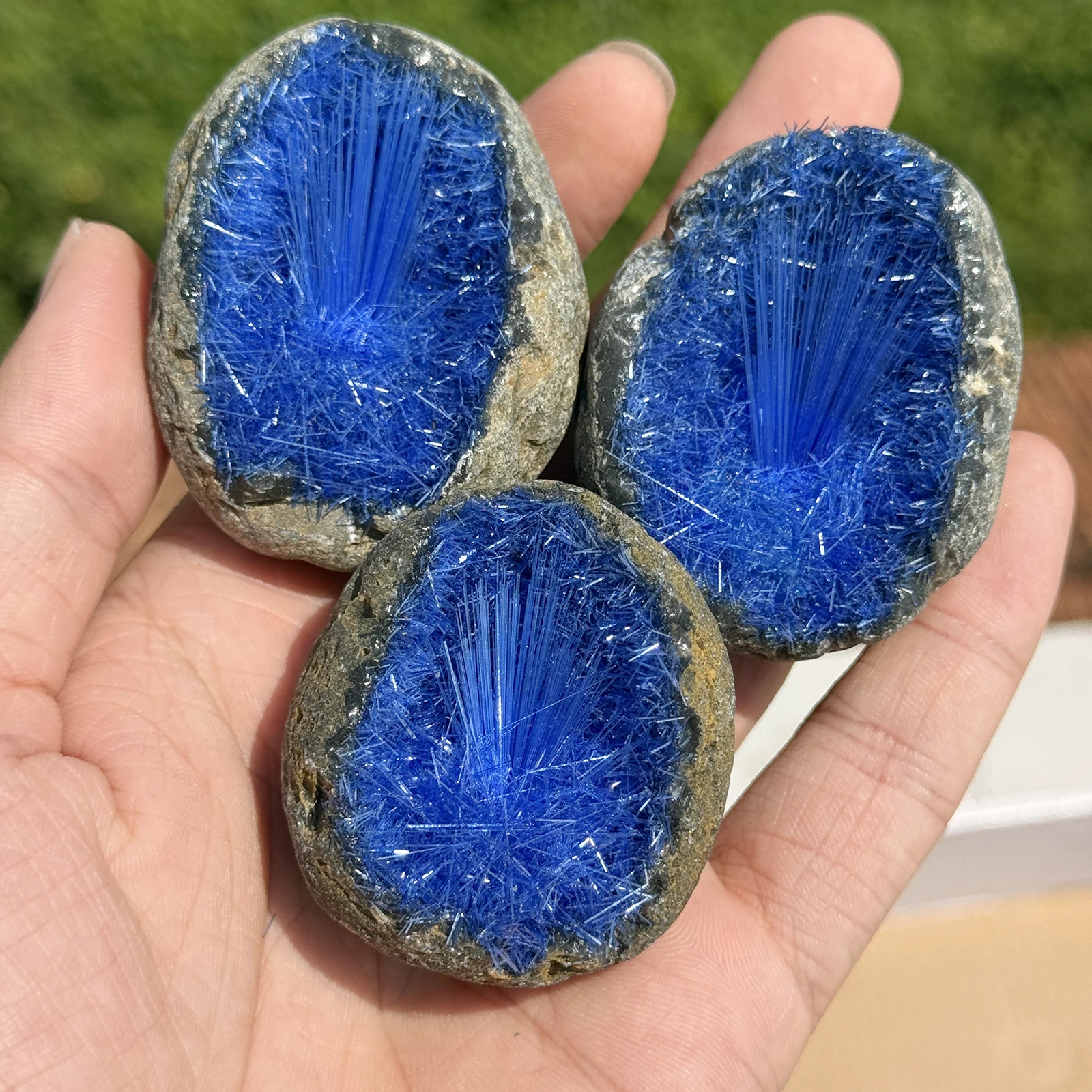 1 قطعة عينة الكهف المعدنية، كريستال على شكل إبرة زرقاء - عمل فني جمالي طبيعي أنيق، هيكل عالي الجودة،