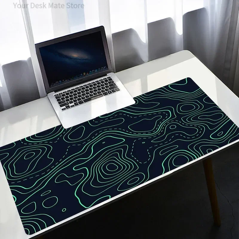 Topographic Contour Mouse Pad – Extended Desk Mat with Abstract Line Art, Neon Glow & Minimalist Wave for Laptop Office Gaming