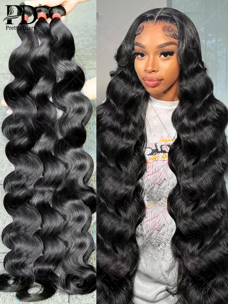 Pretty Diary-Brazilian Remy Body Wave Weave, 100% Cabelo Humano, Double Drawn Trama Extensão, Onda de Água Raw, 30 ", 40", 3 Pacotes, 4 Pacotes