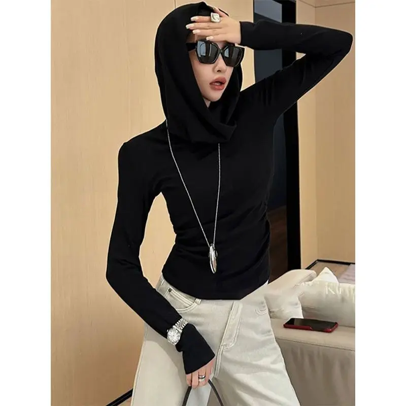 Kimotimo 2026 Autumn New Cowl Neck Long Sleeve T-Shirt Women Design Slim Fit Versatile Chic Base Layer Top Unique