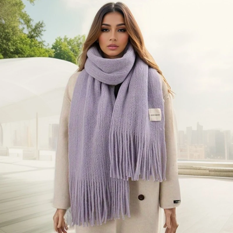 Winter Thick Pashmina Warm Shawl Wrap Tassel Fashion Solid Blanket Fashion Cashmere Scarf Women Neckerchief Poncho Stoles