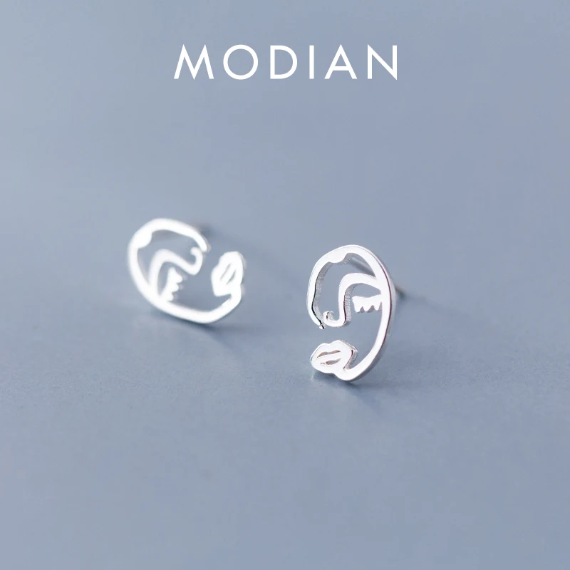 

Modian Abstract Design 925 Sterling Silver Face And Lips Line Stud Earrings Silver for Women & Girls Sterling-Silver-Jewelry