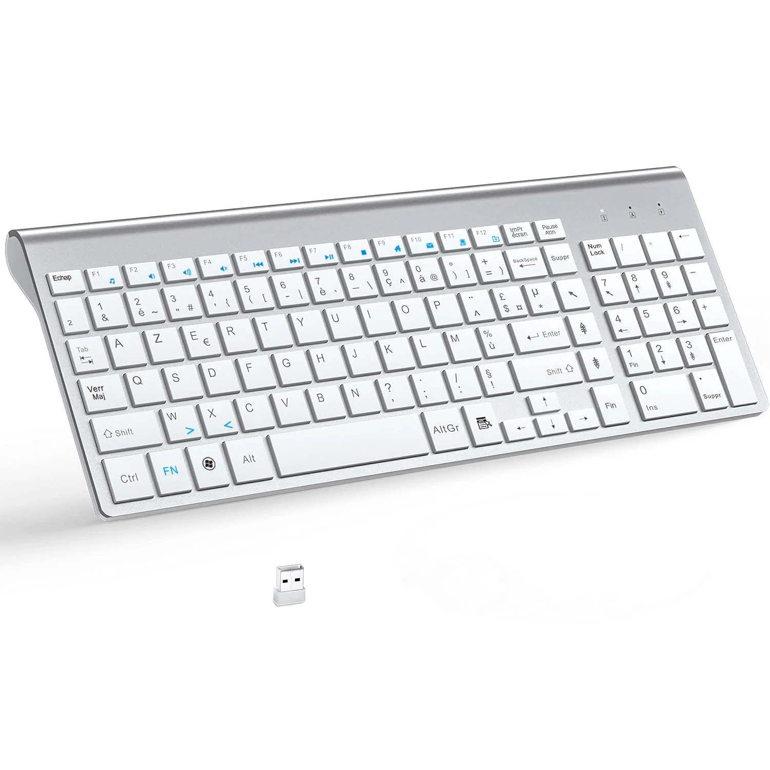 Francuska bezprzewodowa klawiatura Ultra Slim Dual Mode 2.4G i Bluetooth, kompaktowa, energooszczędna klawiatura z układem AZERTY dla systemów Windows i iOS. — zdjęcie produktu 7