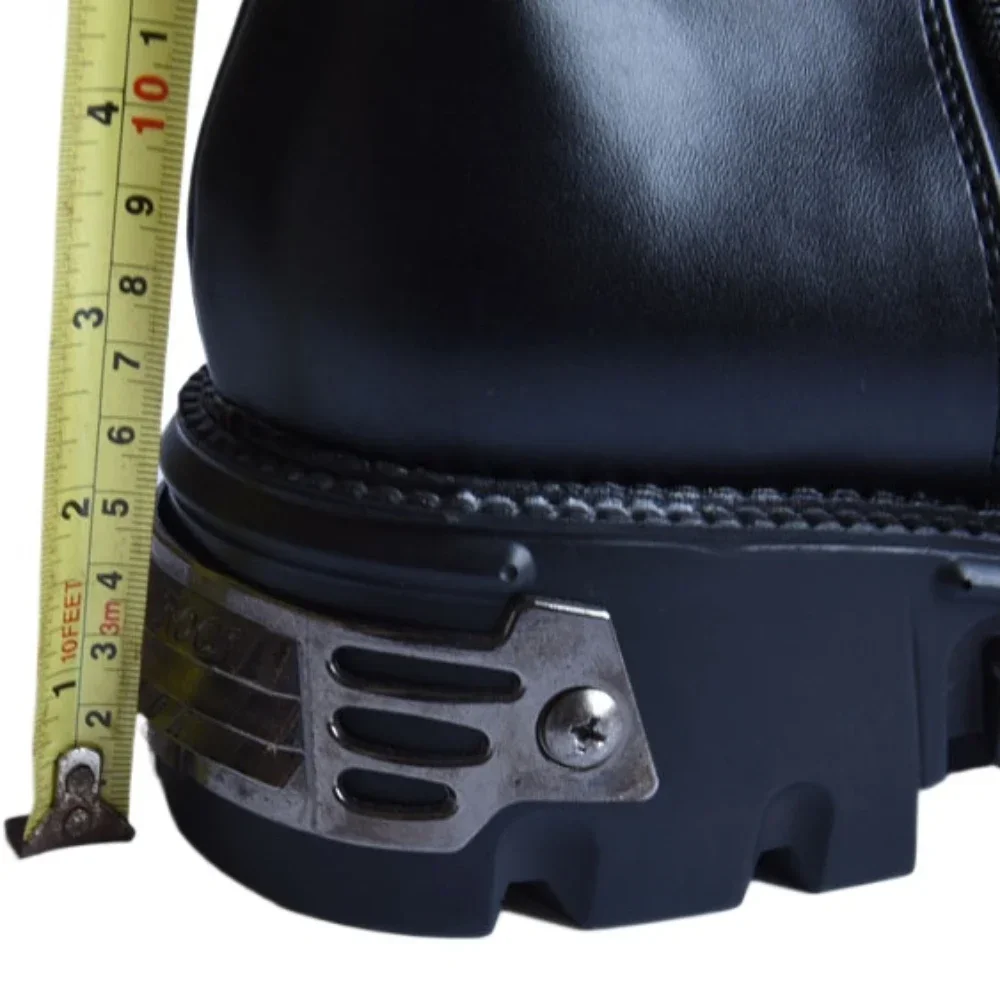 Men\'s High Heels Riding Boots Zip Stage perform Over-the-Knee Boots Shaft Leng Platform Thick Heel Round Toe Metal Tall Boots