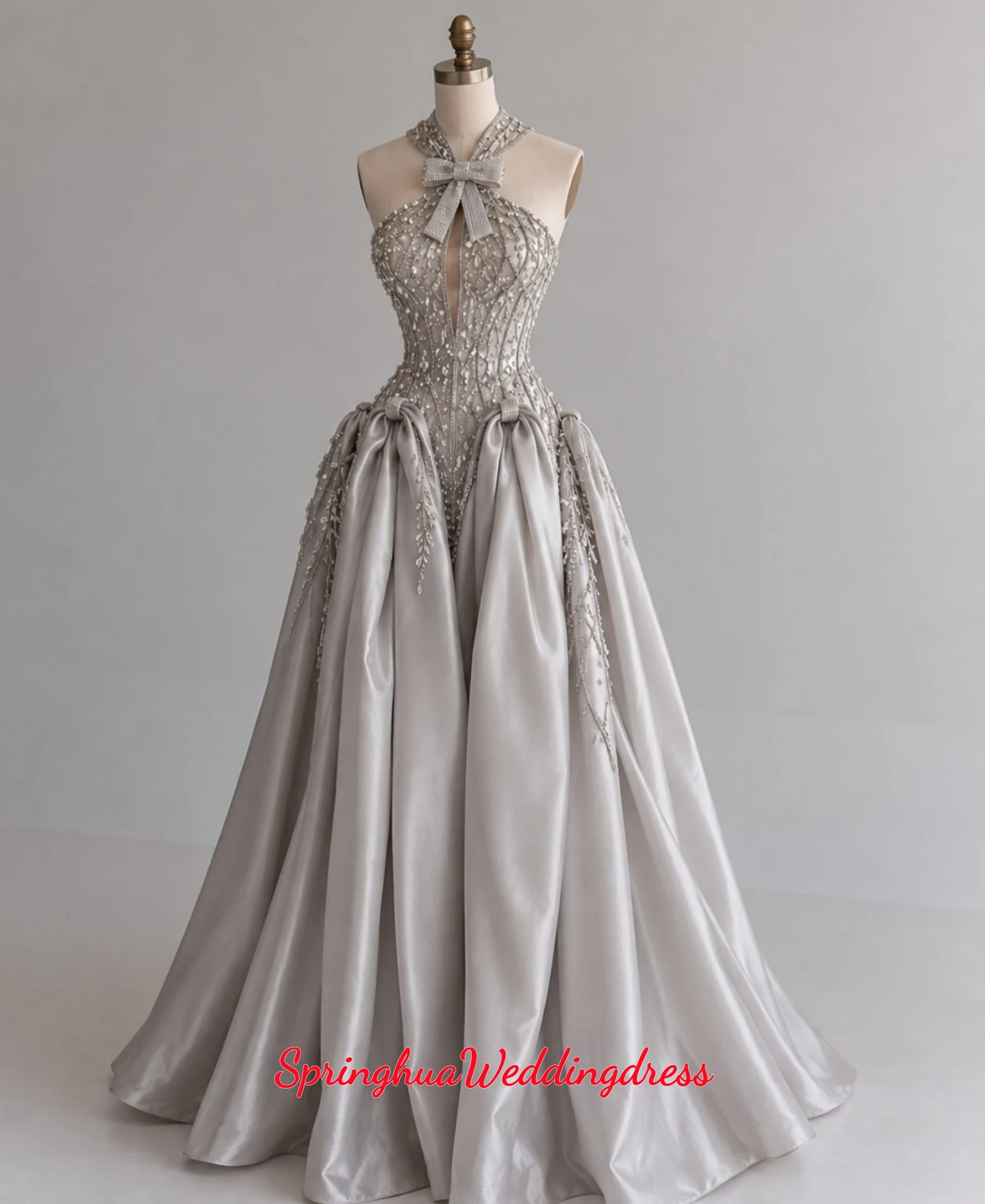 Customzied Elegant A-Line Evening Dresses Sweetheart Handmade Sequined Beading Satin Exquisite Occasion Prom Vestidos De Novia