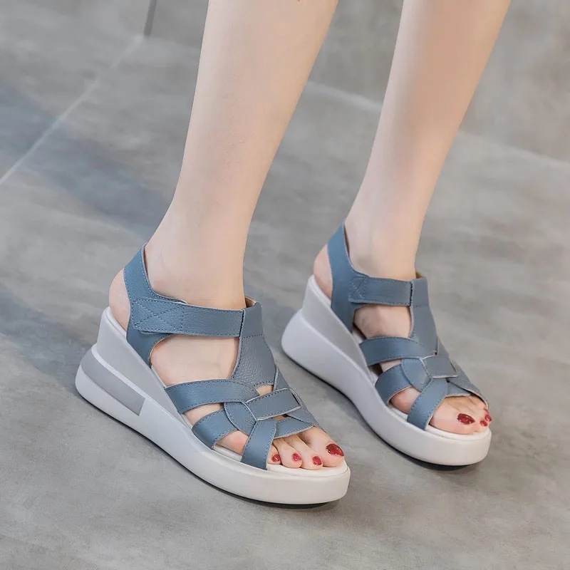 DRKANOL Women Platform Sandals 2024 Fashion Concise Genuine Leather Wedges High Heel Open Toe Sandals Ladies Casual Summer Shoes