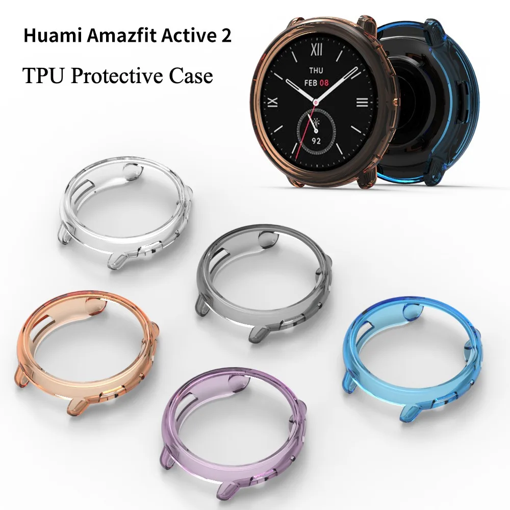 Capa protetora tpu para amazfit active 2, capa protetora para relógio inteligente, acessórios de silicone macio para smartwatch