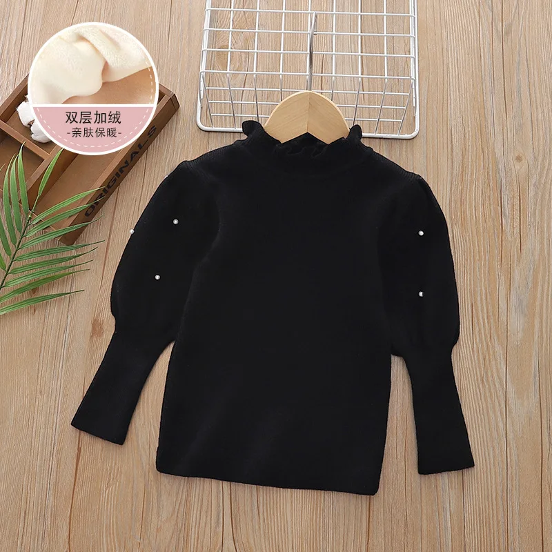 Girls Sweater Bottom Shirt Spring Long Sleeve Pullover Knitted  Semi-turtleneck Tops