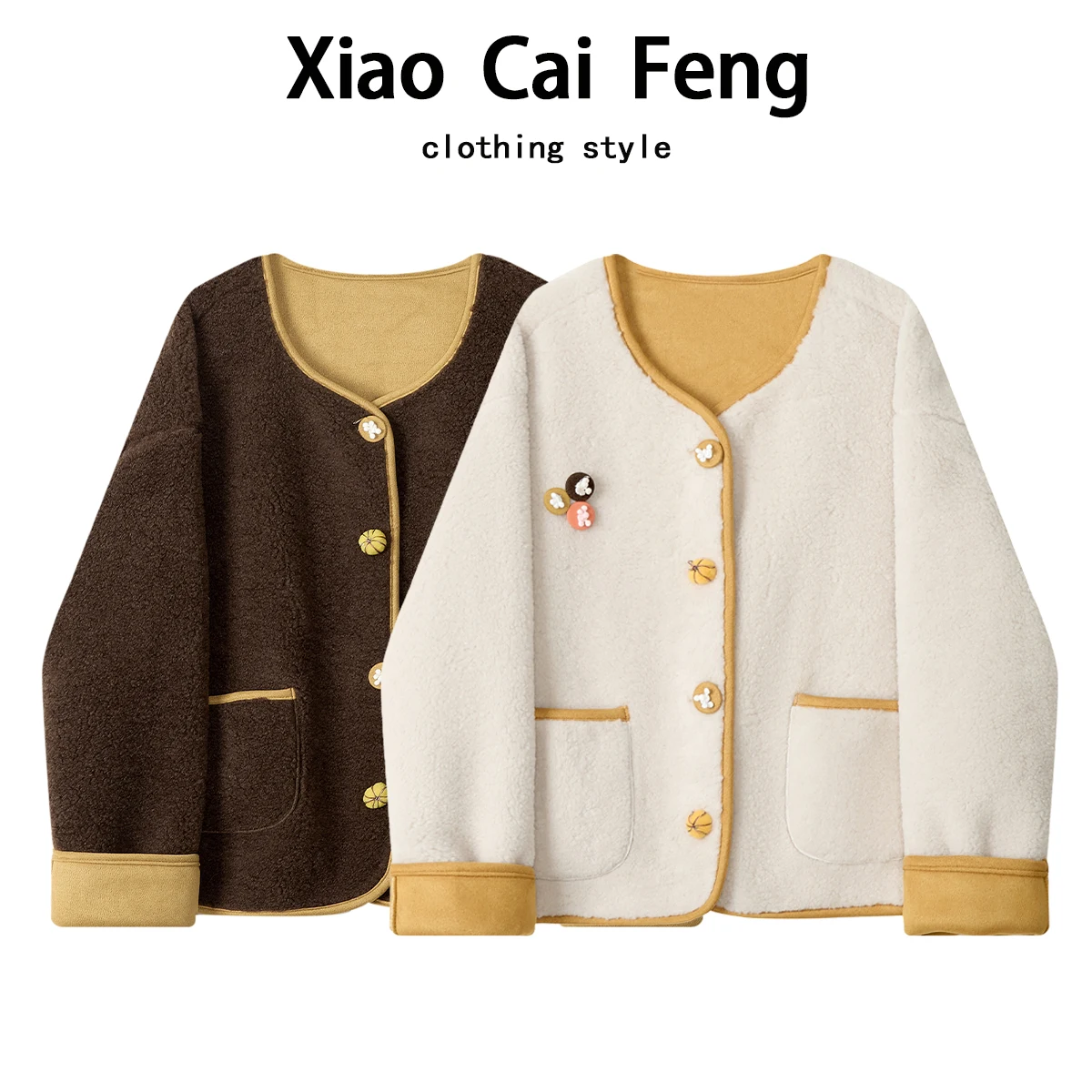 

Женская зимняя куртка из овечьей шерсти: теплая, свободная, уникальная, красивая, модная, легкая, роскошная, с круглым вырезом и застежкой на пуговицах